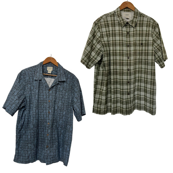 LL Bean Mens Plaid Button Up Shirt Size L Outdoor Country Barn - Bundle of 2 - Picture 1 of 10
